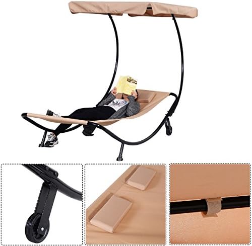 SKB family Outdoor Single Lounge Chairs Bed Patio Pool Chaise Lounger Hammock w/ Sun Shade