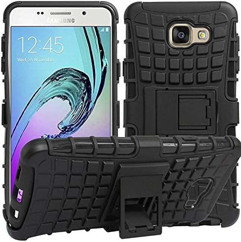 MD WorldSamsung A5 2017 Armor cases Tough Rugged Shockproof Armorbox Dual Layer Hybrid Hard/Soft Slim Protective Case with kick Stand Back Case Cover - Black Armor Case