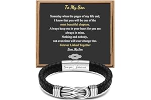 JOYCUFF Gift for Men Black Braided Leather Infinity Bracelet for Men Dad Husband Boyfriend Son Grandson Brother Nephew Uncle Forever Linked Together Stainless Steel Engraved with Love You Forever Jewelry 7.5|8.5|9 Inches