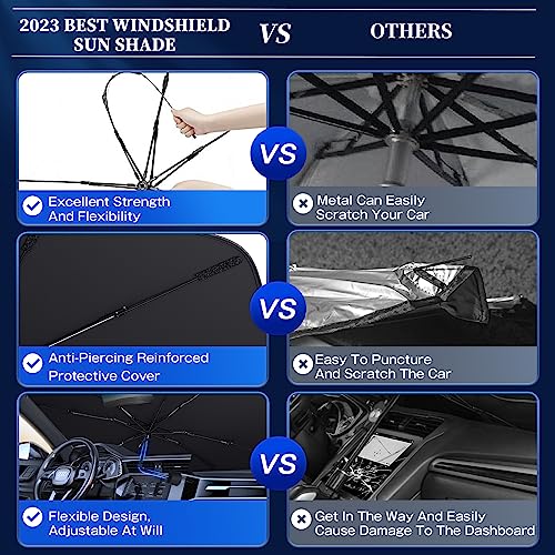 Yibaodan Car Windshield Sun Shade, Umbrella Sun Shade Protect Car from Sun Rays Damage - Blocks UV Rays Heat Keep Vehicle Cool, Fits Most Vans SUVs Truck(57\