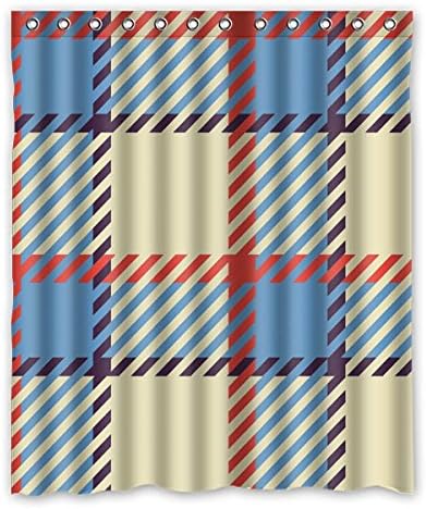 Yellow milk background stripe lattice pattern design Environmentally Friendly Materials Waterproof Mildew bathroom,Shower Curtain Series,152 cm x183 cm (60x72 inches).