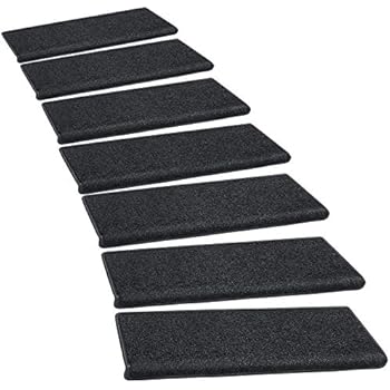 PURE ERA Carpet Stair Treads Set of 14 Non Slip Self Adhesive Bullnose Indoor Stair Protectors Pet Friendly Rugs Covers Mats Skid Resistant Tape Free Washable Soft Solid Black 9.5