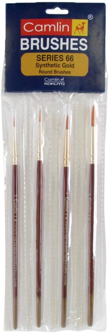 Camlin Kokuyo Paint Brush Series 66 - Round Synthetic Gold, Set of 4