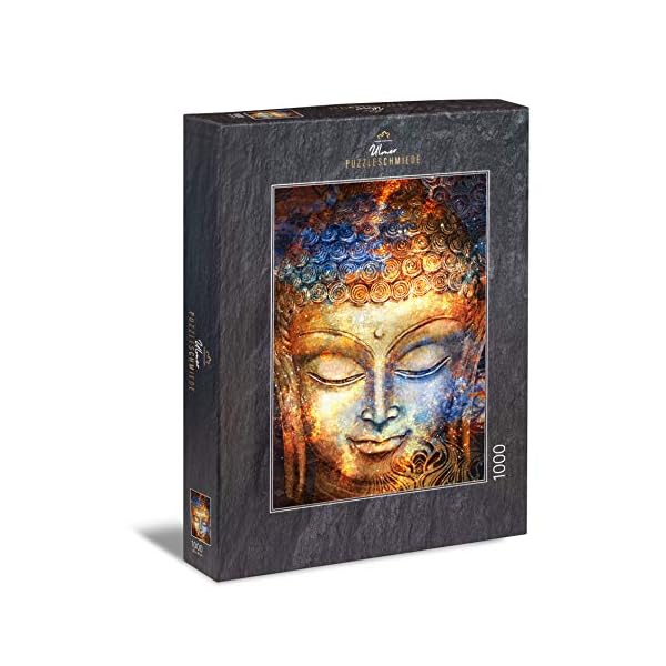 Ulmer Puzzleschmiede - Puzzle Buddha - klassisches 1000 Teile Puzzle - Made in Germany - Buddha-Kopf als Aquarell-Gemälde, Buddhismus-Motiv als Puzzle