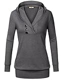Thin Sweatshirt,Timeson Women's Long Sleeve Buttons Decor Tops Classic Hooded Tunics Pullover Grey M