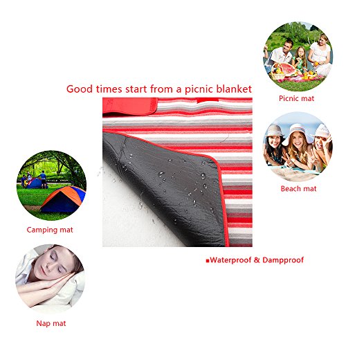 YONOVO Large Waterproof Picnic Blanket Mat for Camping Beach Outdoor (Red-B-79" x59")