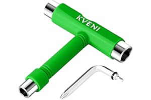 KVENI Skate Tool All-in-One, Multi-Function Portable Skateboard T Tools Accessory - with T-Type Allen Key and L-Type Phillips Head Wrench Screwdriver (Green)
