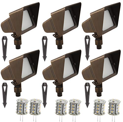 LFU 6 Pack of Anchorage | Brass Constructed Flood Lights | with 6 x 2.5W LED Bulbs | Low Voltage | 2700K Warm White | Antique Bronze Finished | LF2026AB