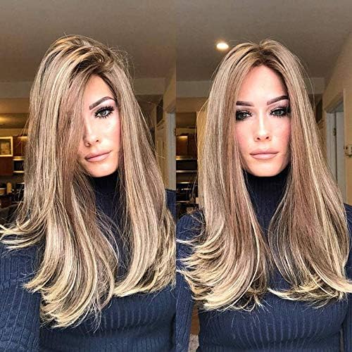 Wigs - Brown Gold Beautiful Curly Hair Blonde Synthetic For Women Long Wavy Lace Front With Roots Glueless Heat Resistant WuWangHai