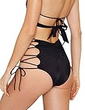 CENG MAU Women's Retro Brazilian Lace Up Ruched Cheeky Tie Sides High Waisted Bikini Bottom