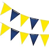 We Moment Yellow and Blue Pennant Banner,Blue and Yellow Vintage Double Sided Triangle Flag,for Party Decoration,Pack of 30pcs Triangle Flag