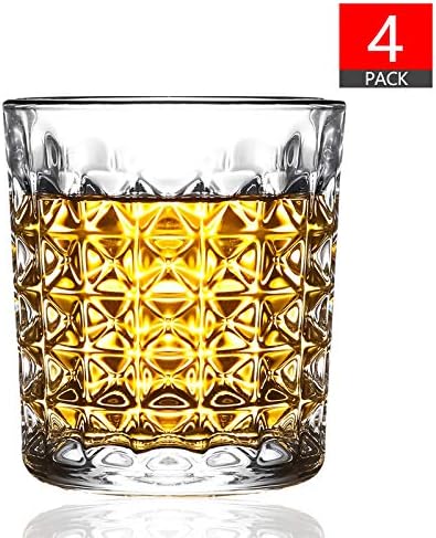 Crystal Whiskey Glasses Set of 4 Scotch Glasses, Tumblers for Drinking Bourbon, Cognac, Irish Whisky, 10oz Premium Lead-Free Crystal Glass Tasting Cups, Luxury Gift Box for Men or Women