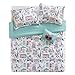 Comfort Spaces Paco 3 Piece Full/Queen Comforter Set Kitty Cat Paris Eiffel Tower Cute Print for Toddler Kids Boys Girls All Season Down Alternative, Aqua