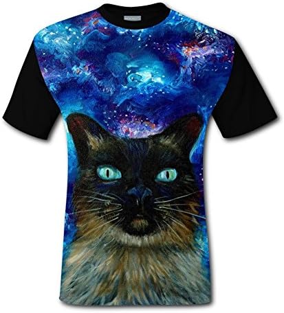 Alxosla Summer 3D T-Shirts Blue Galaxy Cat Mens Cool Tops Tees