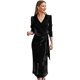Plustrong Womens Long Sleeve Velvet Maxi Dress V Neck Ruched Waist Fall Winter Cocktail Wedding Guest Dresses