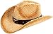 Simplicity Western Cowboy Straw Hat Leather Band Turquoise Jewel, Beige Bull