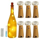 6 Pack Warm White 20 LED Wine Bottle Lights,Bright Copper String Starry Cork Lights, Wine Bottle Cork Lights, Corks with Lights, String Lights