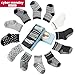 FUTURE FOUNDER 6 Pair Non Skid Anti Slip Slipper Cotton Crew Socks with Grips for Baby Toddler Boys, (Black-Grey-White)