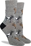 Good Luck Sock Women's Goats Crew Socks - Grey, Adult Shoe Size 5-9