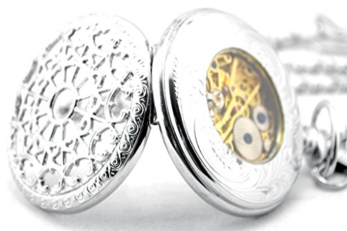 Infinite U Heart Shape Silver Spider Web Hollow Skeleton Steel Mechanical Movement Pocket Watch