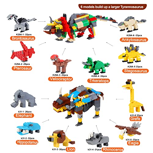 12 Pcs Pre Filled Easter Eggs with Jungle Animals Dinosaurs Building Blocks, 3.25\