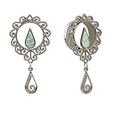KUBOOZ Ear Piercings Plugs Tunnels Dangle Opal Center Silver Plated Stainless Steel Flare Plugs Gauges