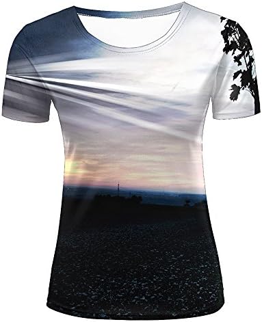Womens 3D Printed Casual Summer Tees Shirts Beautiful Sunrise Landscape Graphic Crewneck Short Sleeve Novelty T-Shirts XL