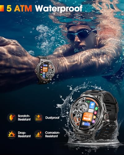 Men's Smart Watch with 1000 mAh Battery, 1.92 Inch AMOLED, 5ATM Waterproof Military Smartwatch, 120+ Sports Modes, Bluetooth Calling, 24/7 Heart Rate/Sleep/Pedometer Android iOS