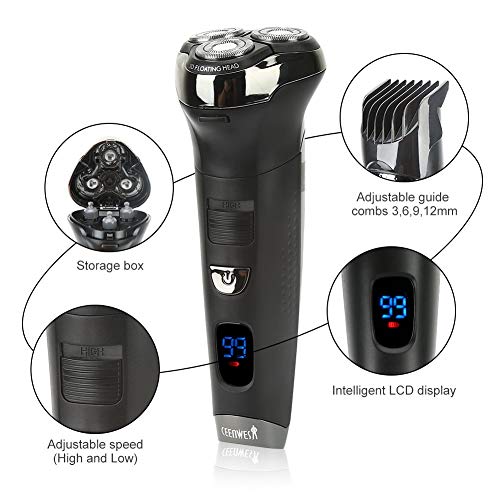 Ceenwes Electric Razor Waterproof Hair Clippers Electric Shaver Cordless Clippers Hair Trimmer Mens Rechargeable Electric Razor Wet & Dry Rotary Shavers with 4 Guide Combs for Men Kids Babies (Black) - Thumbnail 5