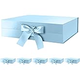 GREEN BEAN 6 Large Gift Boxes with Lids for Presents 13x9.7x3.4 Inches, Baby Blue Magnetic Luxury Gift Box with Ribbon, Bridesmaid Proposal Gift Boxes (Baby Blue)