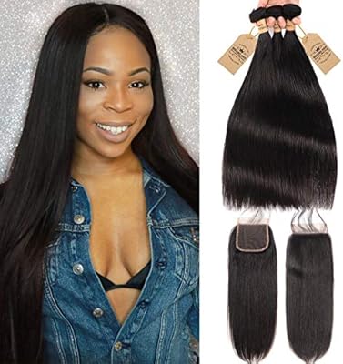 Amazon Com Virgin Hair Straight Bundles With Lace Closure Remy
