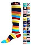 Compression Socks (1 pair) for Women & Men - Easywear Series - Best Graduated Athletic Fit for Running, Nurses, Flight Travel, & Maternity Pregnancy - Boost Stamina & Recovery (Savvy Stripes, S/M)