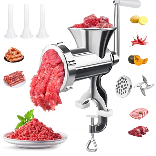 3 In1 Meat Grinder Manual Mincer - Manual Meat Grinder Sausage Maker Meat Grinders For Home Use Fast And Effortless For All Meats (Silver) (#10) by Phaniteces - Used condition - US$22.26