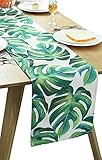 BOXAN Chic Green Palm Leaf Table Runner, Exotic Fantasy Hawaiian Tropical Table Linen for Stylish Jungle Themed Party, Hawai Party, Luau Party, Baby Shower and Birthday Decorations, 12 X 96 inches