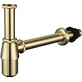 Miraga Bathroom Bottle P Trap Waste Pipe 1-1/4 inch Slip Inlet Drain, Lavatory Adjustable Basin Sink Waste Pipe Drain P-Trap Kit, General US/CA Standard, Brushed Nickel Gold