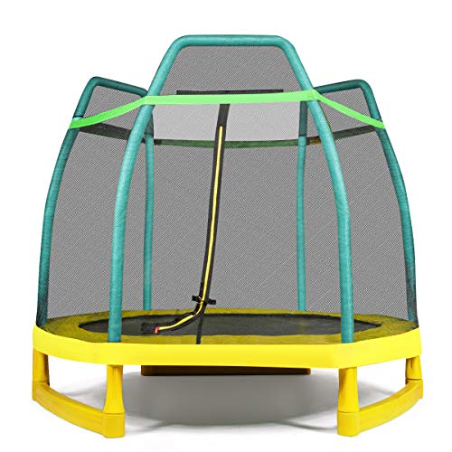 GYMAX 7ft Kids Trampoline, Jumping Trampoline with Safety Enclosure Net & Spring Pad for Outdoor