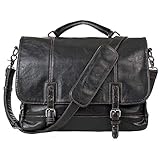 Mens Leather Messenger Bag 15.6 Inch Business Briefcase Waterproof Vintage Leather Large Satchel Shoulder Bag Leather Computer Laptop Bag Briefcase-Black