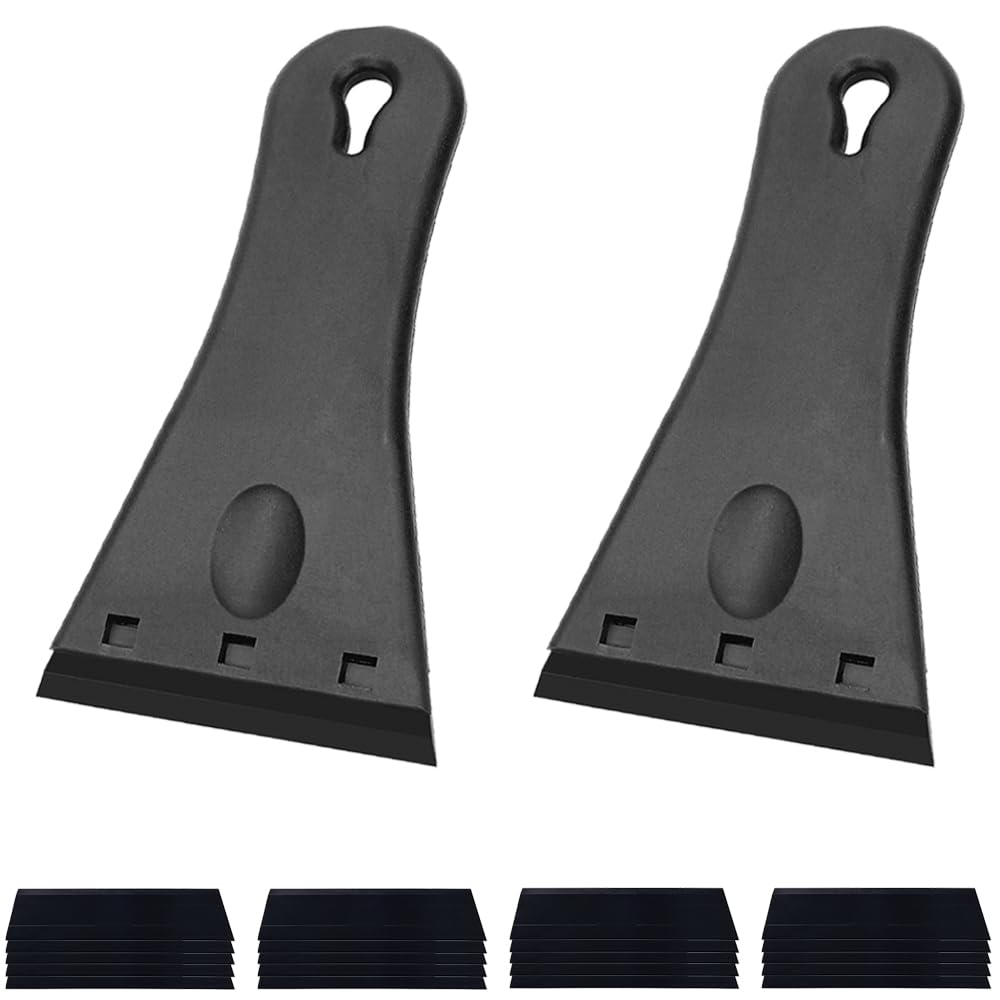 2 Sets Glass Scraper Multipurpose Oven Scraper Plastic Scraper Cleaning Tool Set Non-scratch Ceramic Hob Scraper with 20 Spares Replacement for Remove Stains Wallpaper Labels Stickers