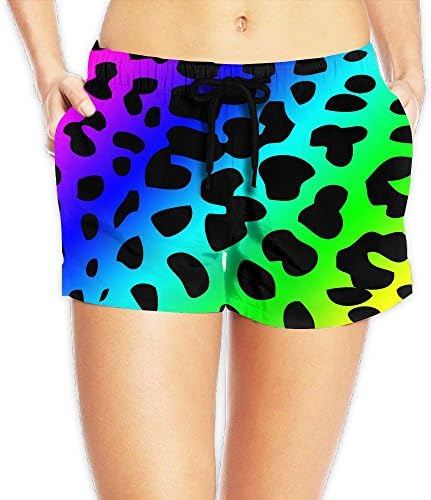 Rainbow Cow Dot Pattern Female Quickly Drying Beach Waist Elastic Shorts Swim Trunk Boardshorts Swimwear With Pocket L