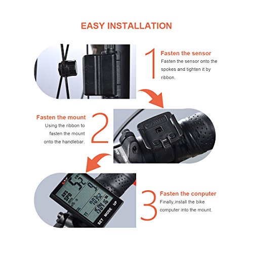 Wirless Bike Speedometer Computer - Multifunction Bicycle Cycle Cycling Odometer Computer Waterproof with Backlight Large LCD Screen