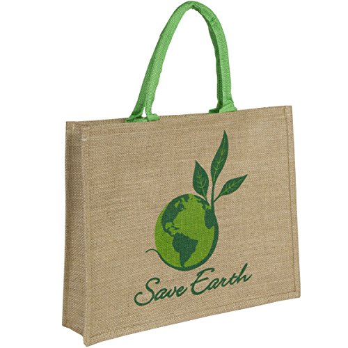 Jute Bag Eco Friendly, Natural Jute/Burlap Save Earth Design 16.