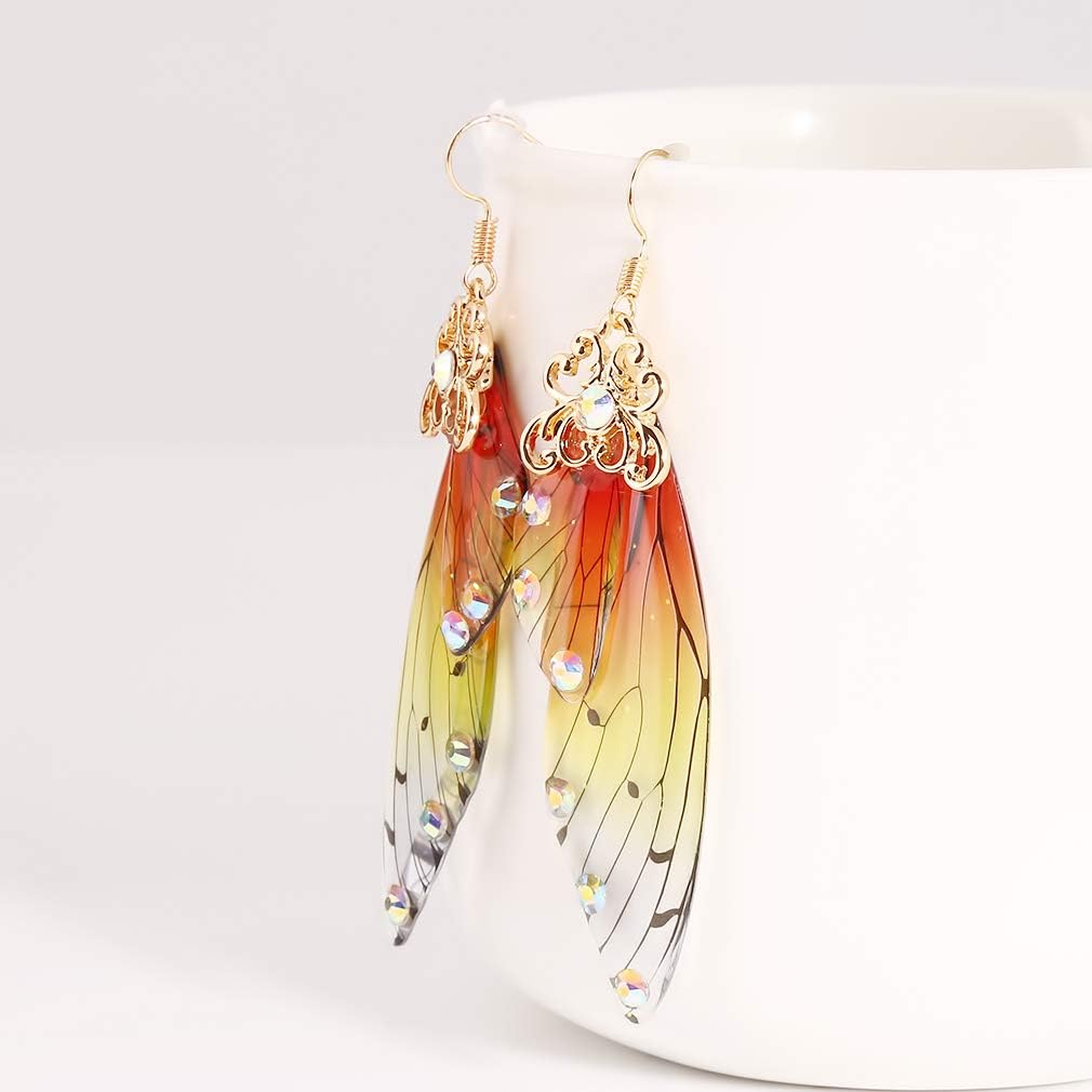 CAVIVI Women Butterfly Earrings Vintage Handmade Wing Drop Earing Thread Dangle Earring Elegant Fairy Rhinestone Jewelry Gift,red