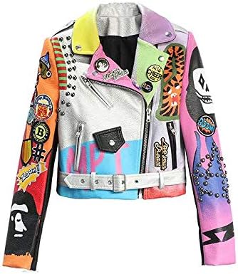 Leather Jacket Women Hip hop Colorful New Fall Ladies Motorcycle Bike Punk Cropped