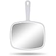 PROTECLE Hand Mirror, Handheld Makeup Mirror with Handle for Barber Hairdressing (Square White 10.3"x7.4")