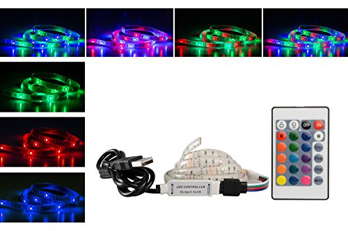 TDRSHINE USB LED Lighting Strip for HDTV Multi-Color RGB - USB LED Backlight Strip with Dimmer for Bias Lighting HDTV, Flat Screen TV LCD, Desktop Monitors, Kitchen Cabinets, 6.6 feet/2Ms