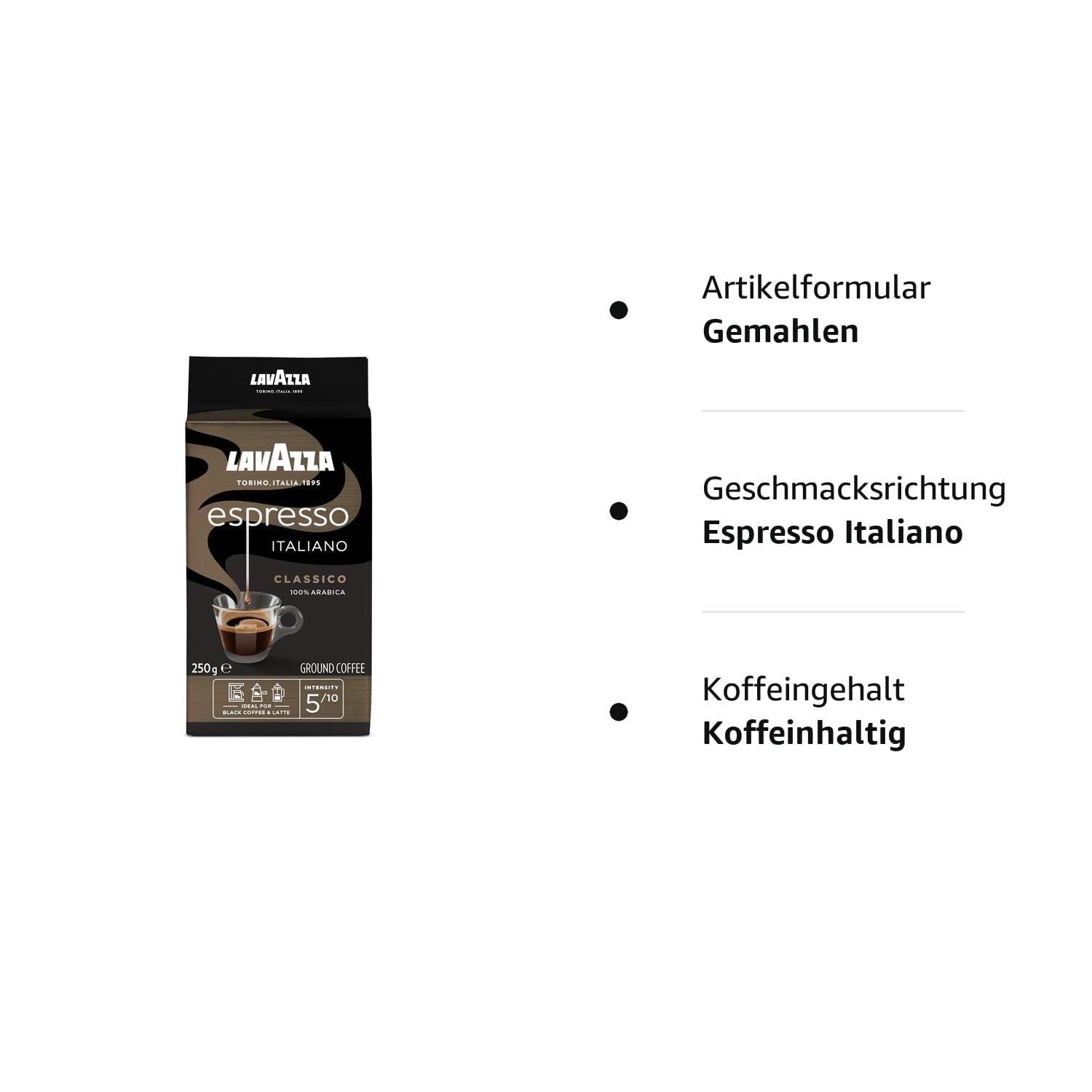 Lavazza, Espresso Italiano Classico, Gemahlener Kaffee, mit Blumigen und Fruchtigen Aromanoten, Ideal für Mokka-Kannen oder Filterkaffee, 100% Arabica, Intensität 5, Mittlere Röstung, 250 g Packung 4