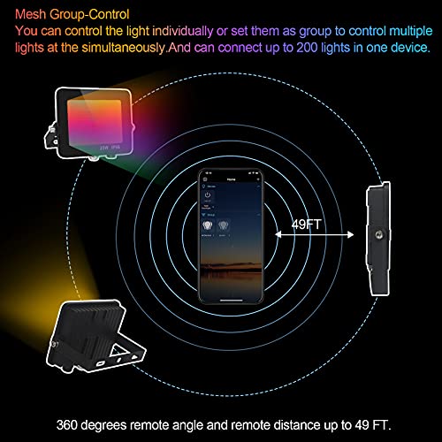 Totofac 35W RGB LED Flood Lights, 100W Equivalent Outdoor, Color Changing Smart Floodlights, IP66 Waterproof, Timing & Music Sync & 2700K & 16 Million Colors for Stage Garden Party Halloween