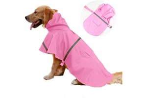 JWPC Dog Raincoat Reflective Waterproof Lightweight Adjustable Dog Rain Jacket with Hood for Small Medium Large Dogs (Pink, XX-Large)