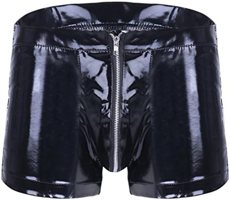 Black Mens Lingerie Patent Leather Latex Boxer Shorts Underwear Drawstring