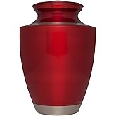 Cremation Urn by Liliane - Funeral Urn for Human Ashes - Hand Made in Brass - Suitable for Cemetery Burial or Niche - Large Size fits remains of Adults up to 200 lbs - Ocean Blue Model (Red)